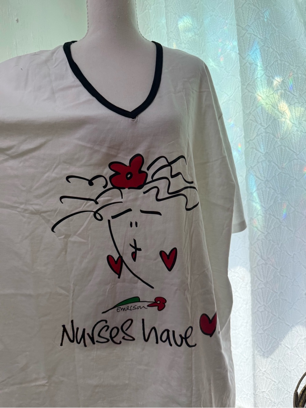 Nurses Have Graphic V-Neck Sleep Tee in White with Red Accents